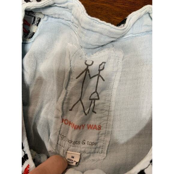 Johnny Was Embroidered Southwestern Boho Hippie Gauzy Top Women Medium Tassle - Picture 2 of 12